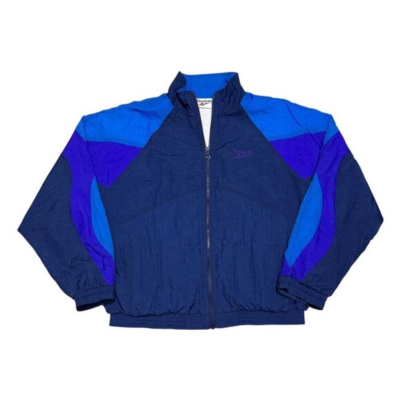 REEBOK Vintage 90s Y2K Blue Windbreaker Bomber Retro Light Jacket Womens Large - Picture 1 of 6